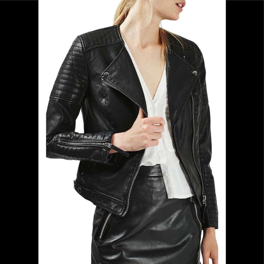 TOPSHOP Nelly Faux Leather Biker Jacket NWOT